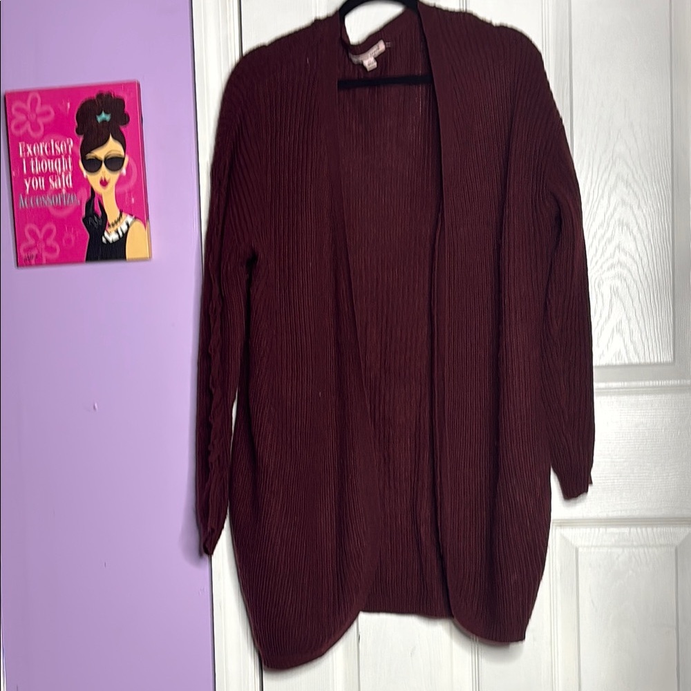 Women's Burgundy Open Front Sweater Cardigan